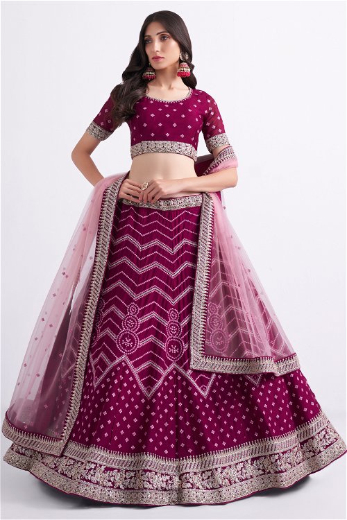 Magenta Georgette Silk Lehenga with Embroidery
