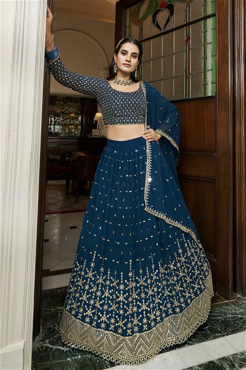 Rama Blue Georgette Flared Lehenga with Sequins