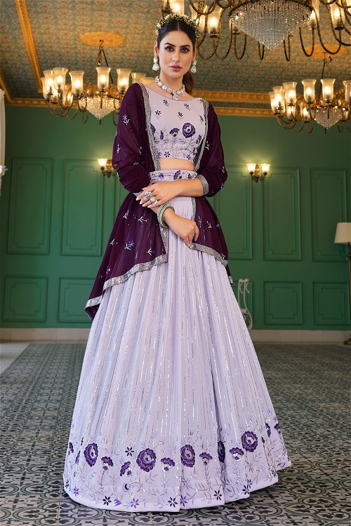 Georgette Flared Lehenga with Sequins Work