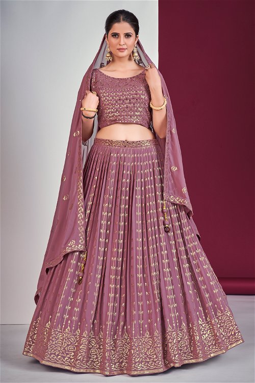 Sequin Embroidery Pleated Lehenga in Georgette