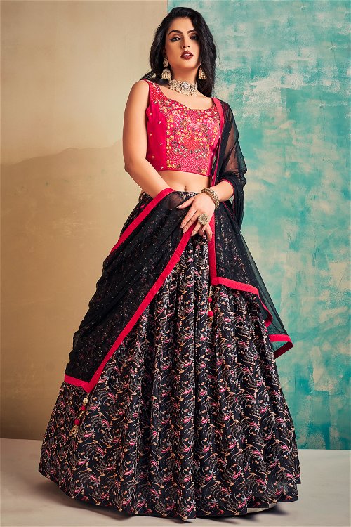 Floral Motifs Lehenga in Chinon with Sequins Work