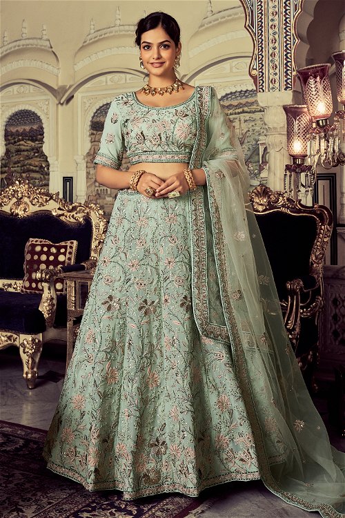 Pista Green All Over Sequinned Lehenga in Georgette