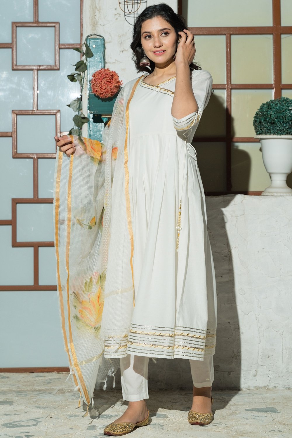 off white cotton anarkali