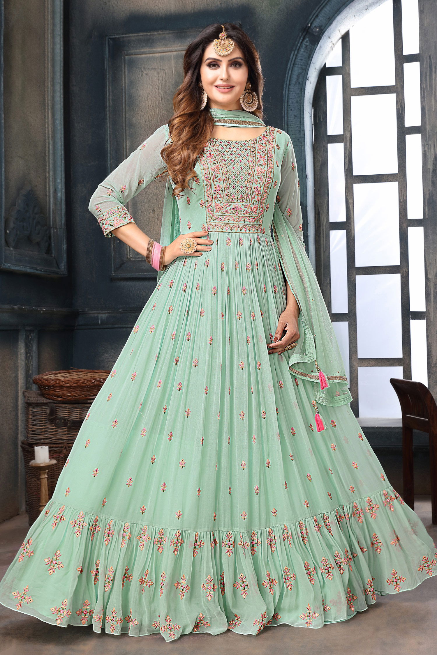 georgette embroidered anarkali suit