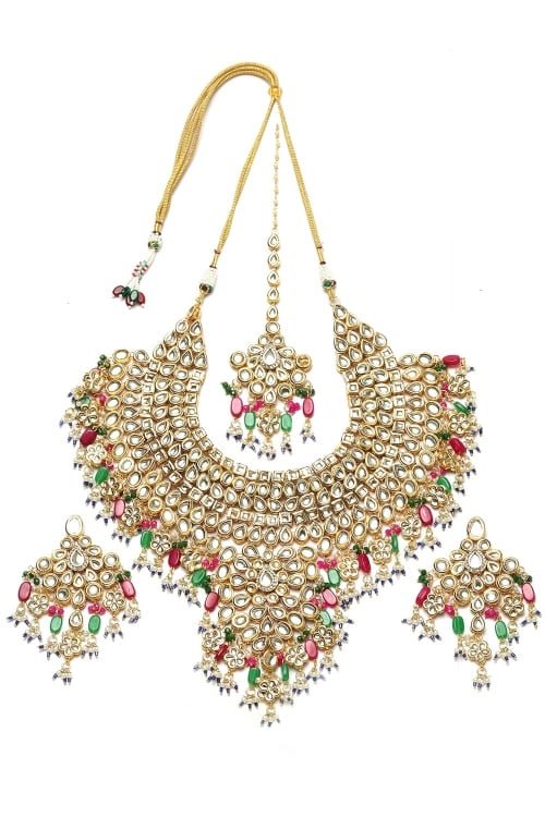 Golden Alloy Kundan Heavy Bridal Necklace Set