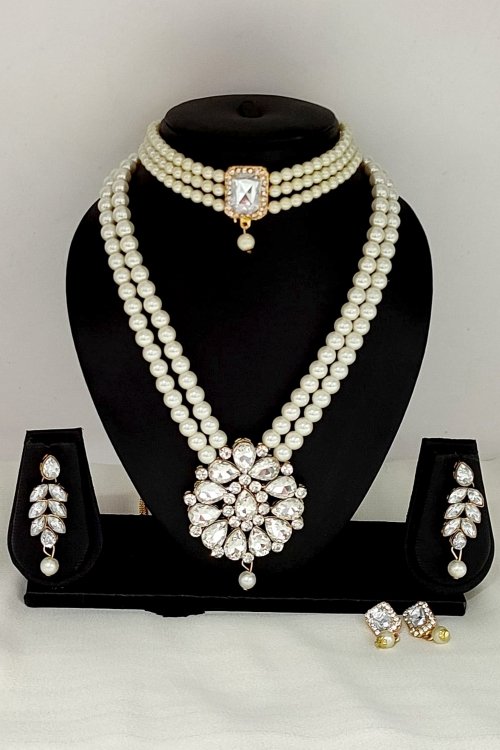 White Pearl Double Necklace Set