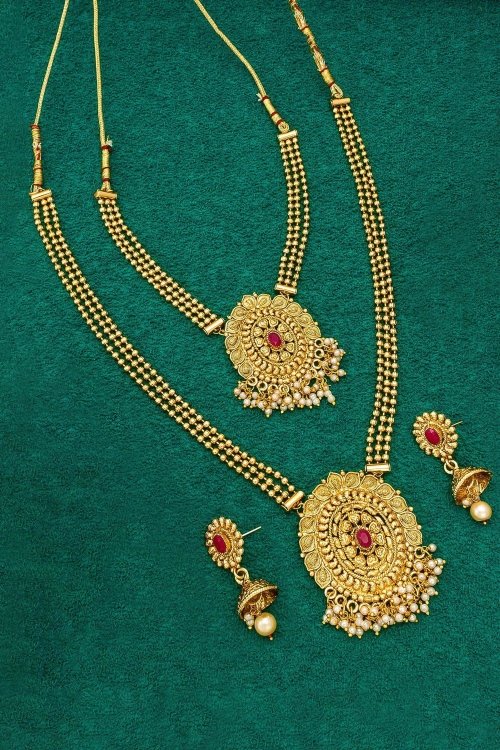Golden Alloy Double Necklace Set