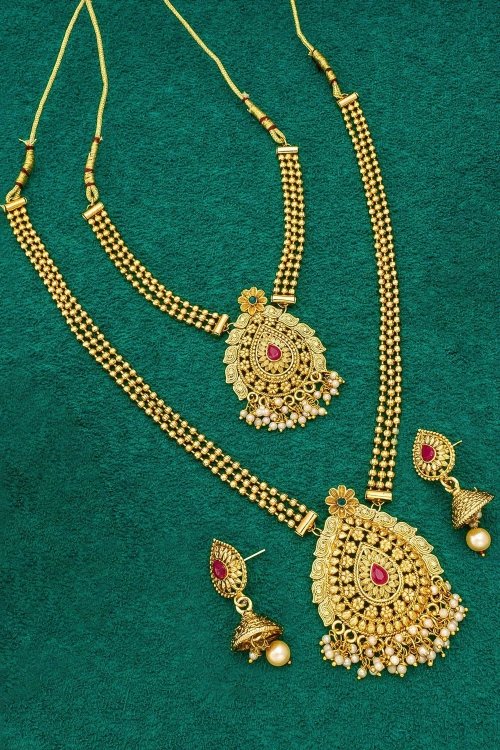 Gold Plated Double Necklace Set