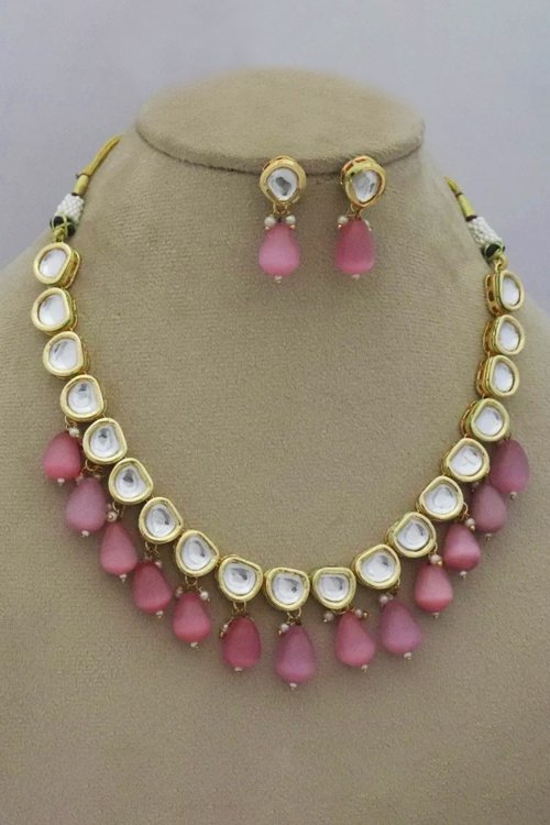 Kundan Necklace Set with Pink Pearl