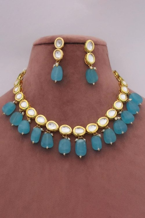 Kundan Necklace Set with Blue Pearl