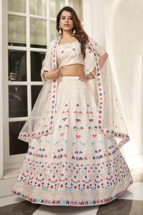 Off White Silk Lehenga with Sequins Work