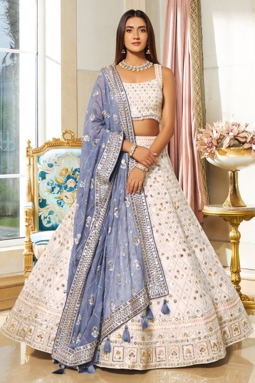 Off White Georgette Lehenga with Sequins Work