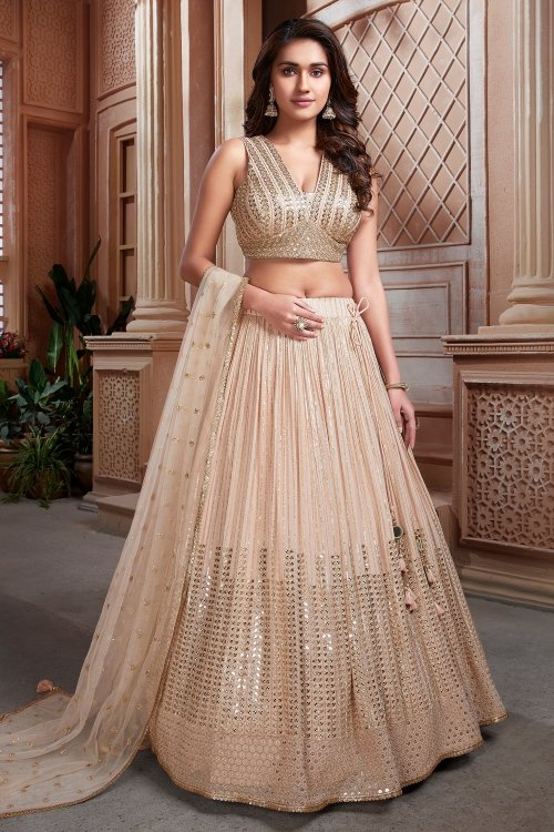 Peach Georgette Flared Lehenga with Sequins