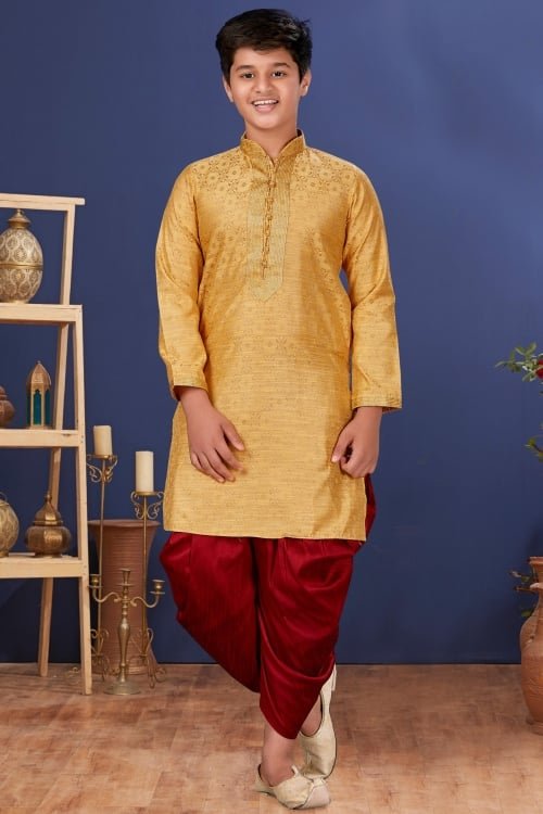 Yellow Jacquard Silk Woven Kurta with Dhoti