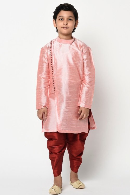 Pink Dupion Silk Angrakha Style Kurta with Dhoti