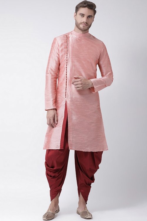 Light Pink Dupion Silk Angrakha Style Indo Western Dhoti Set