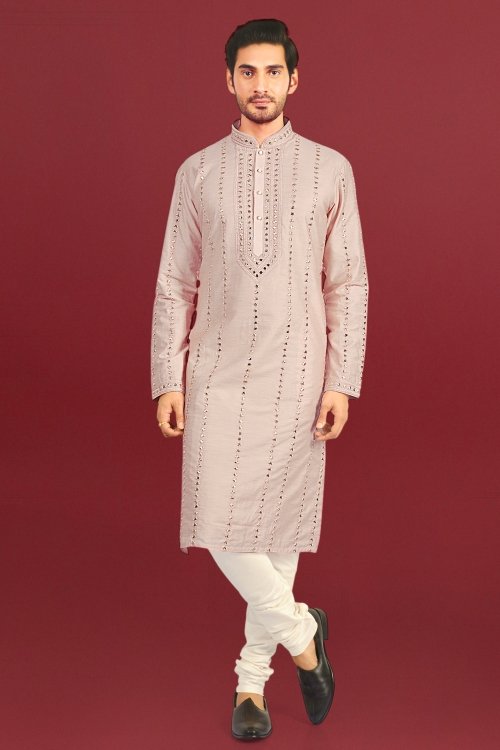 Mauve Silk Applique Work Kurta Pajama