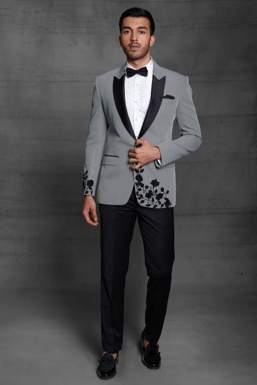 Grey Imported Suit with Embroidery