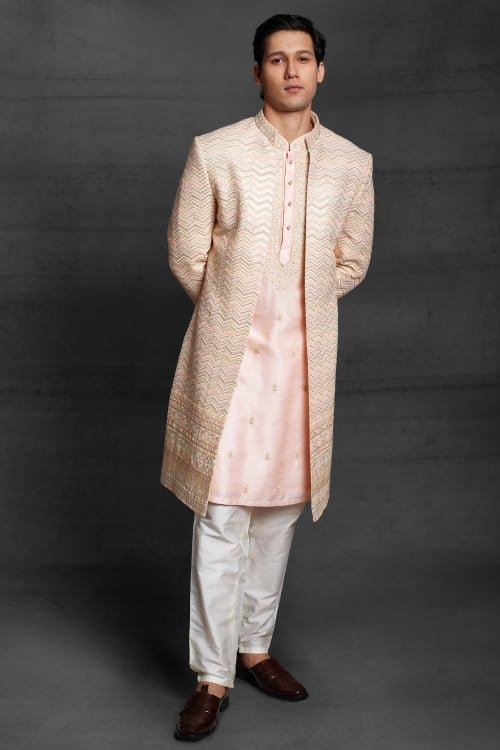 Light Pink Silk Sherwani with Jacket