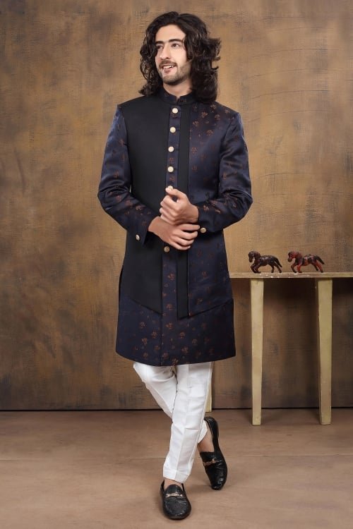 Blue and Black Imported Indo Western Suit