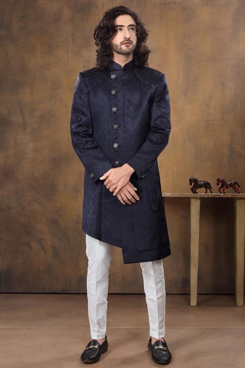 Blue Imported Asymmetrical Indo Western Suit