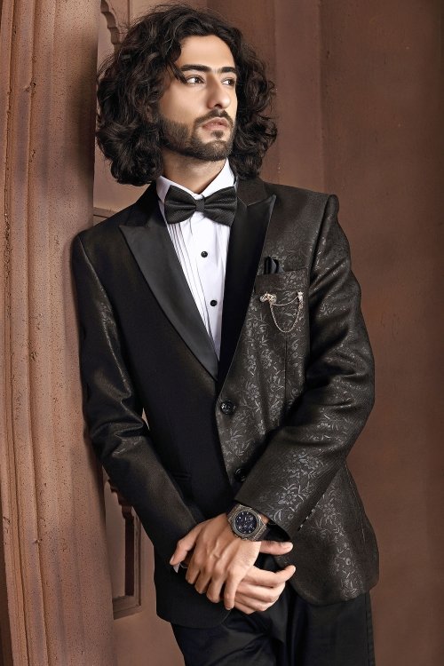 Black Jacquard Art Silk Suit