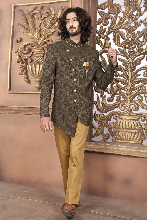 Brown Jacquard Art Silk Jodhpuri Suit