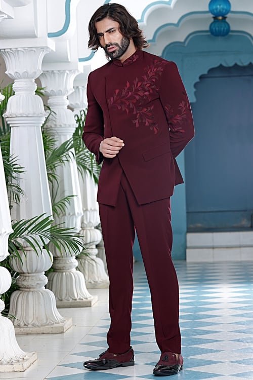 Maroon Silk Jodhpuri Suit