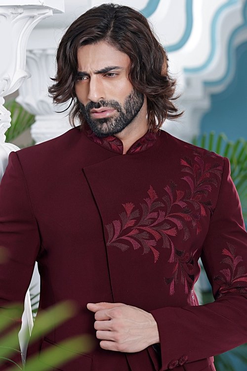 Maroon Silk Jodhpuri Suit