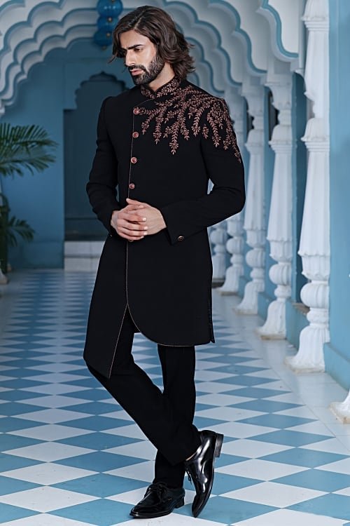 Black Silk Embroidered Jodhpuri Suit