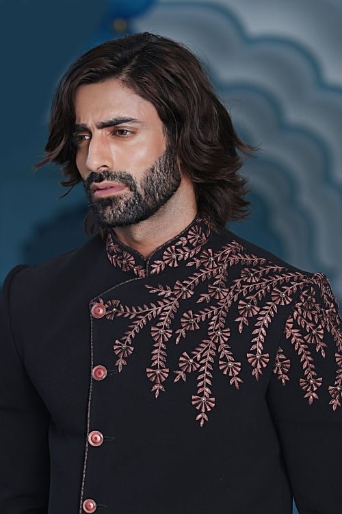Black Silk Embroidered Jodhpuri Suit