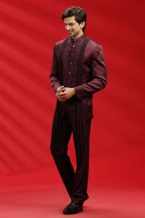 Maroon Imported Jodhpuri Suit