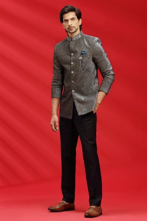 Rama Blue and Brown Imported Jodhpuri Suit