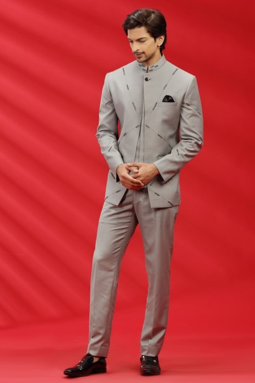 Light Grey Imported Jodhpuri Suit