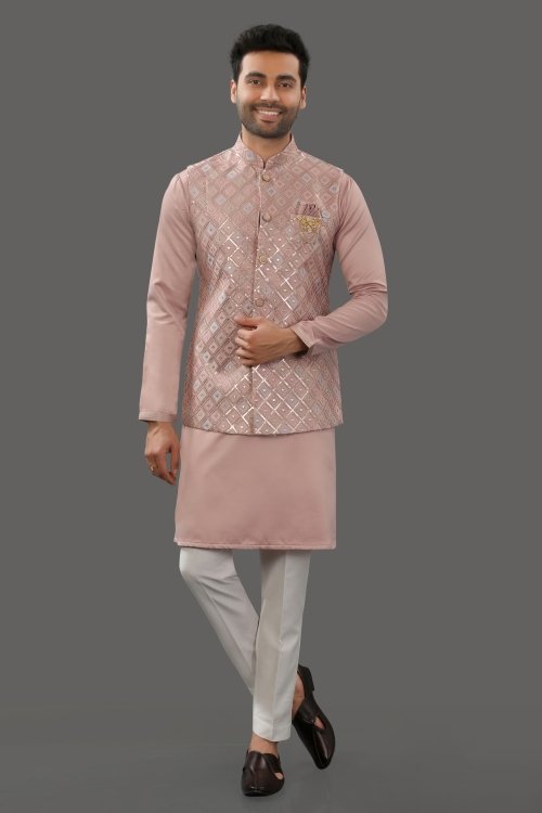 Light Pink Silk Kurta Pajama with Jacket