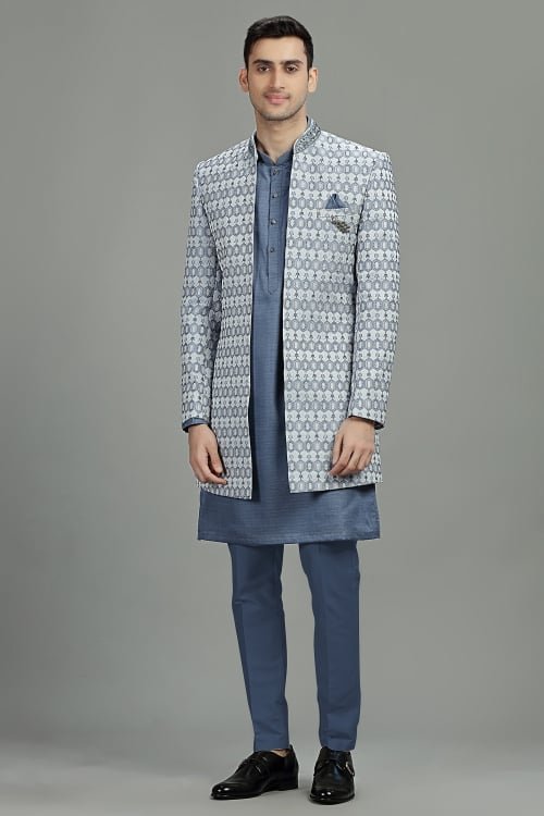Blue Silk Kurta Pajama with jacket