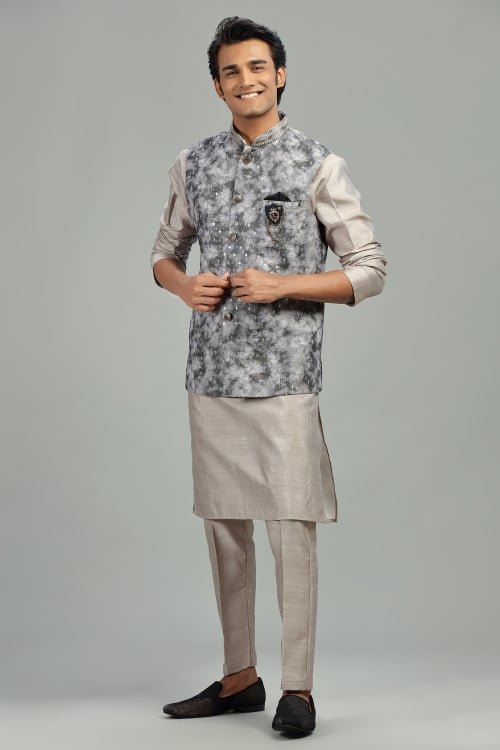 Grey Silk Kurta Pajama with Jacket