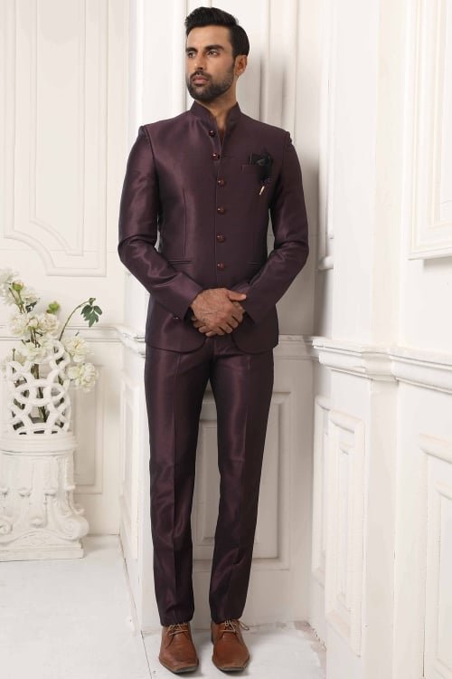 Wine Purple Imported Jodhpuri Suit