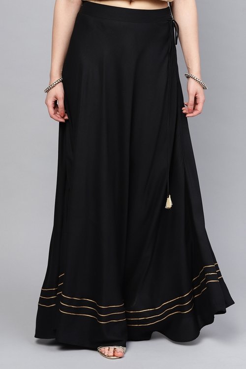 Black Rayon Long Skirt with Gota Patti Lace