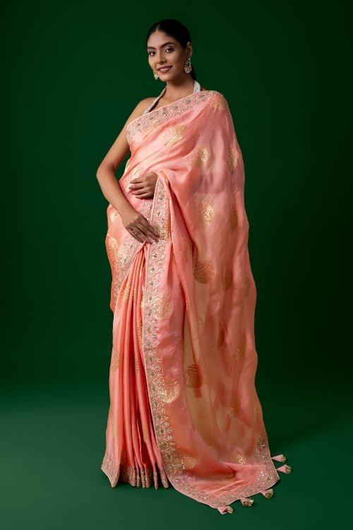 Light Pink Silk Woven Butta Saree