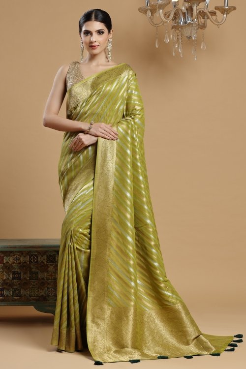 Light Green Tissue Silk Leheriya Woven Saree