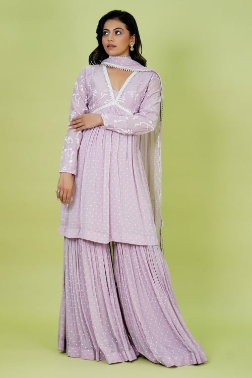 Light Purple Georgette Sharara Suit with Embroidery