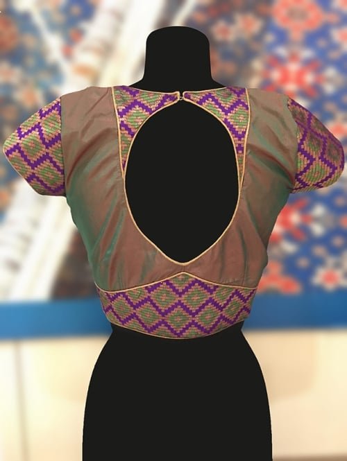 Green Silk Blouse with Back Neck Design