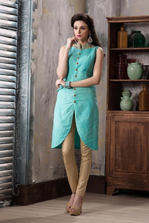 Sea Green Silk Embroidered Suit