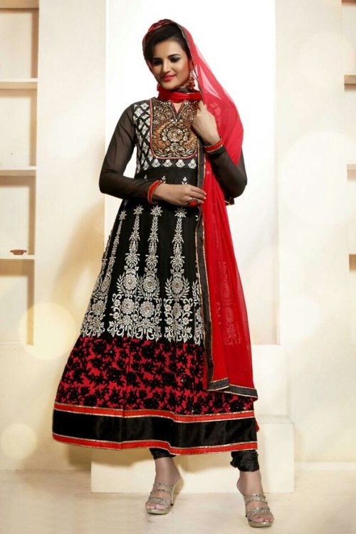 Black Georgette Anarkali Suit with Embroidery