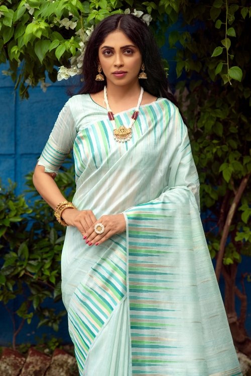 Sea Green Tussar Silk Woven Saree