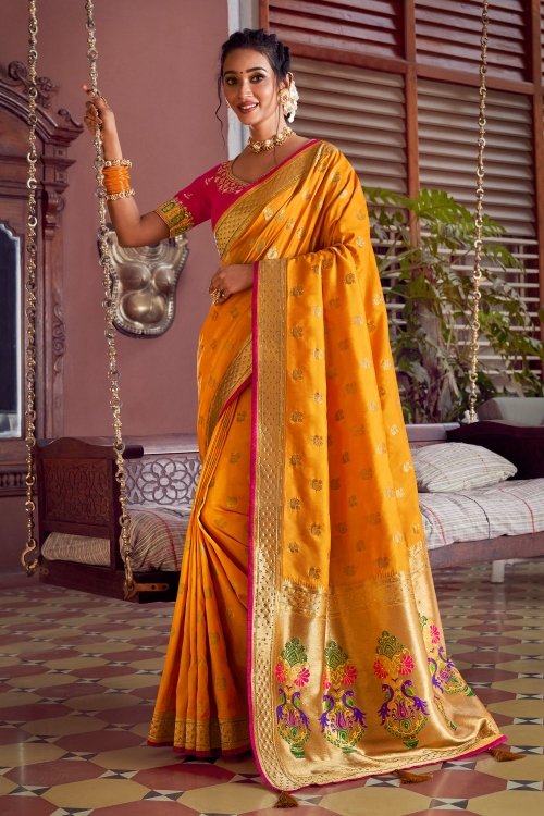 Yellow Silk Woven Saree with Paithani Pallu