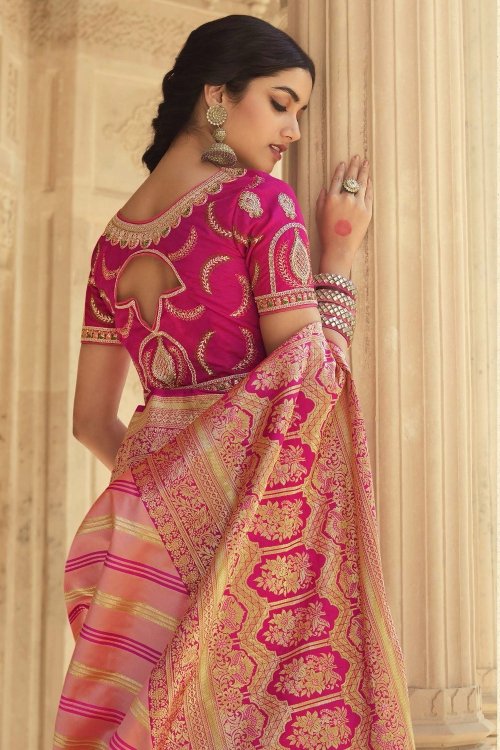 Light Pink Silk Leheriya Saree with Paisley Motifs