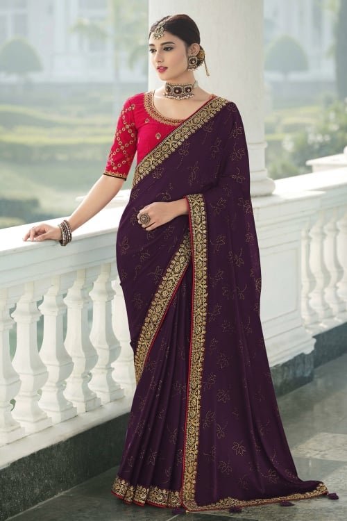 purple chiffon saree online