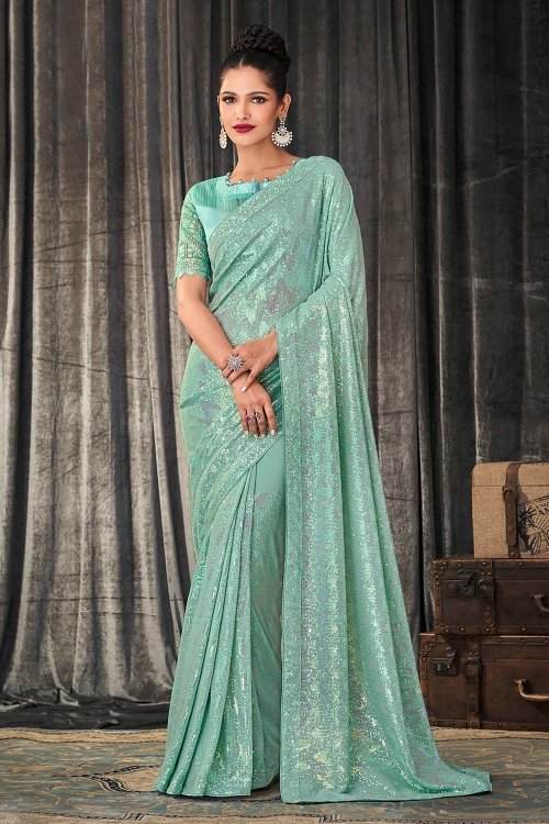 Sea Green Georgette Saree with Sequins